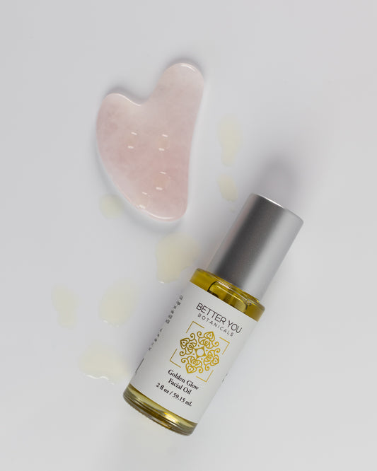 Rose Quartz Gua Sha Tool & Full-Size Golden Glow Facial Oil