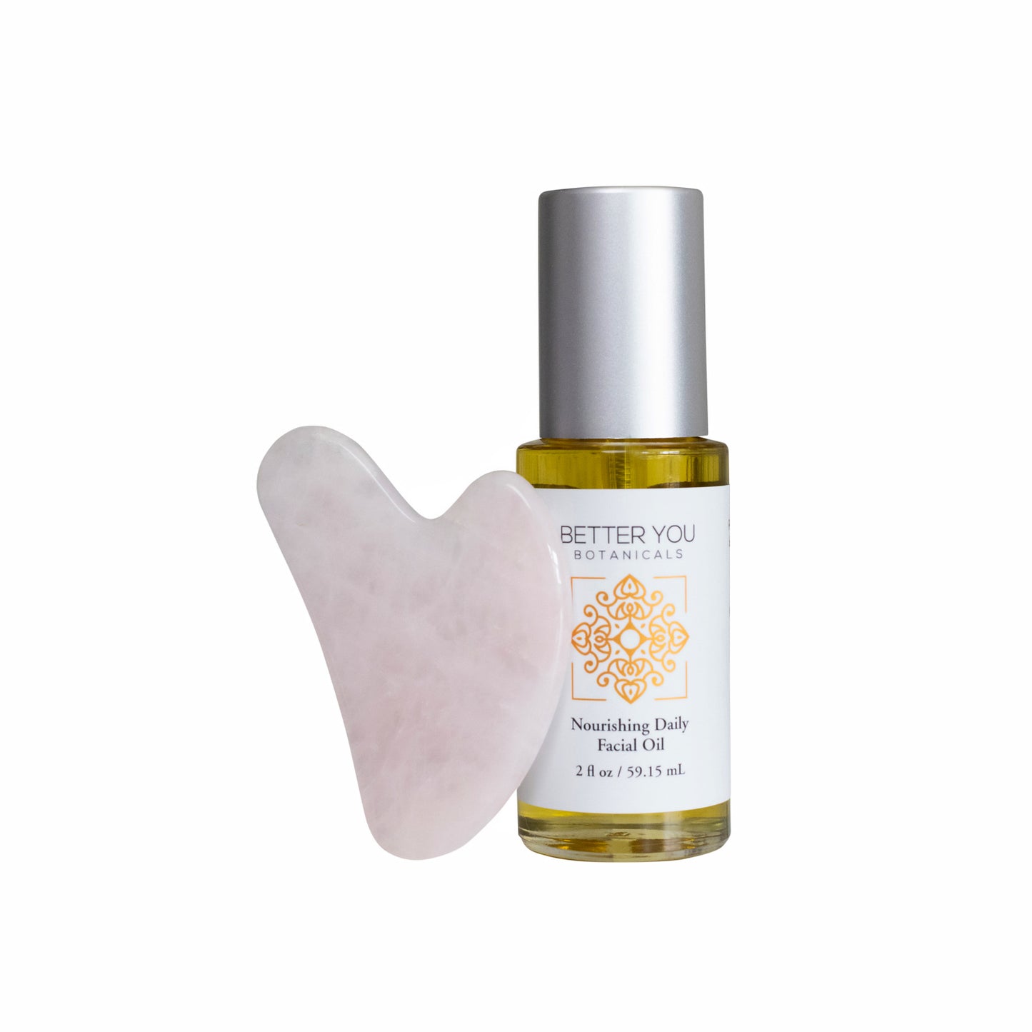 Rose Quartz Gua Sha Tool & Full-Size Nourishing Daily Facial Oil Bundle