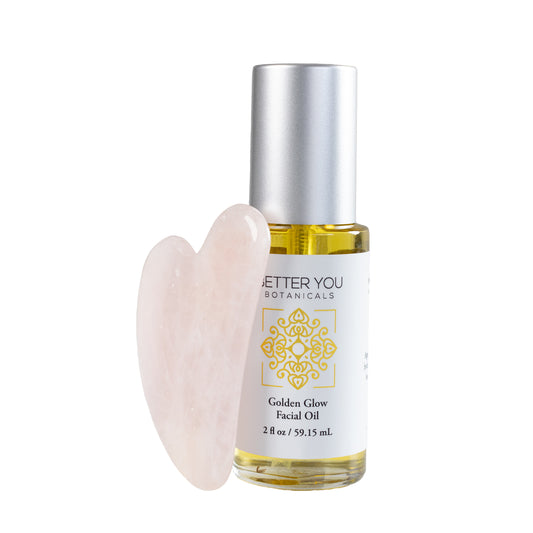 Rose Quartz Gua Sha Tool & Full-Size Golden Glow Facial Oil